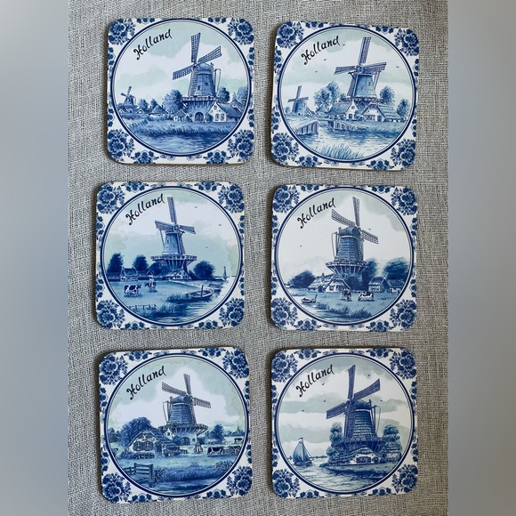 Set of Blue and White Holland Cork Coasters - Picture 1 of 8